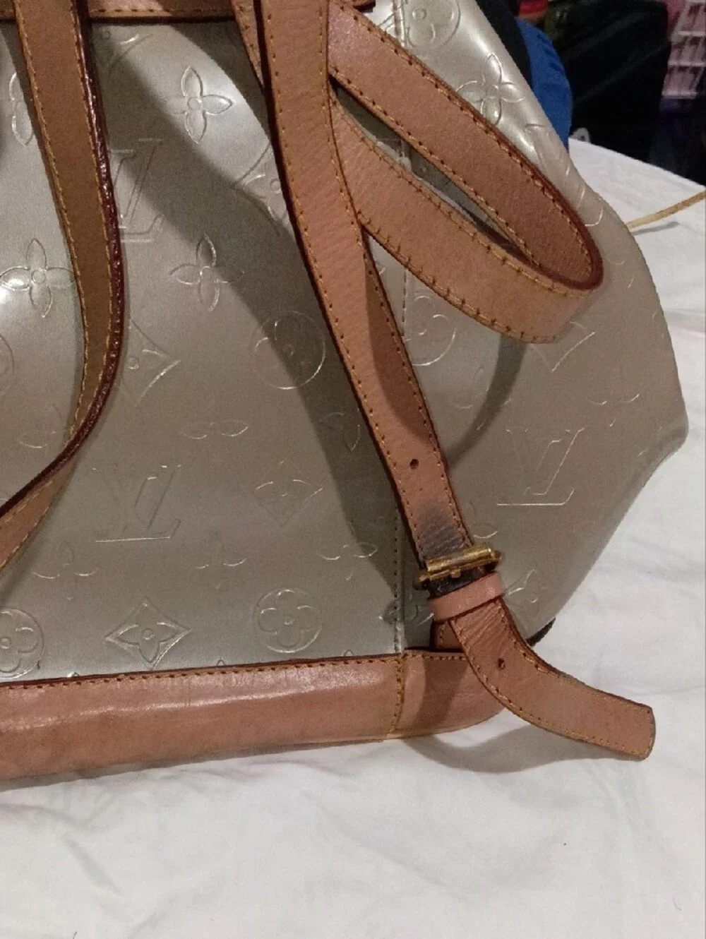 Louis Vuitton Metallic Taupe Drawstring Monogram Backpack with Tan Trim